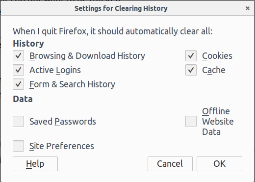 Change Setting for Clearing History Manually Firefox